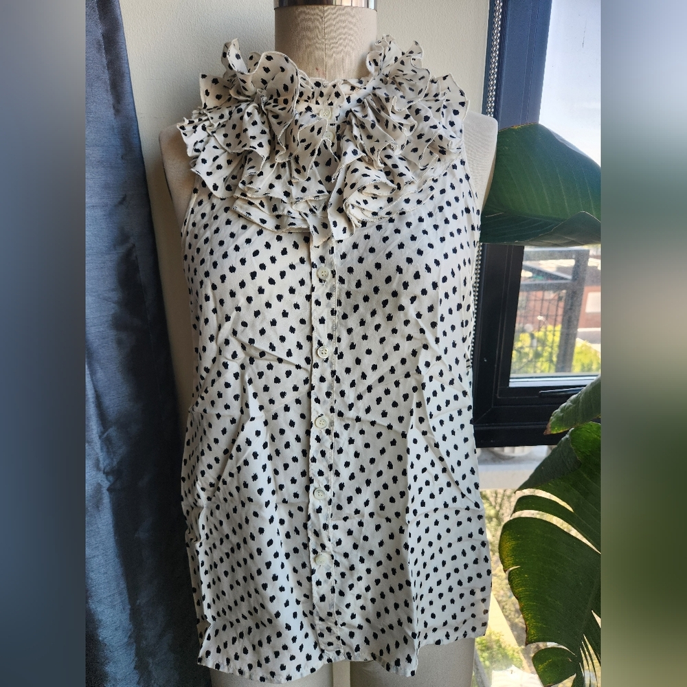J. Crew Black and White Polka Dot Ruffle Blouse